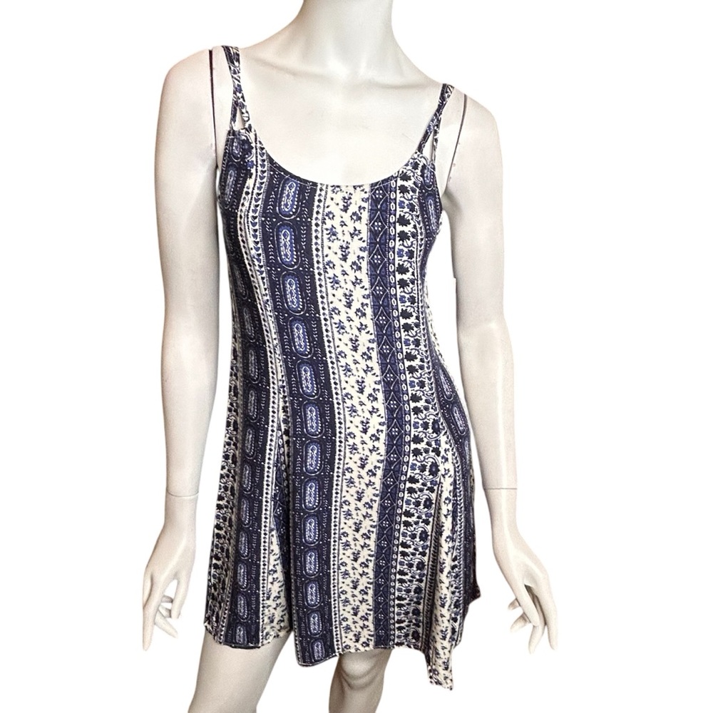 NWT HOLLISTER Women’s XS Double Strap A-Line Swing Mini Dress Blue Lace Up Back